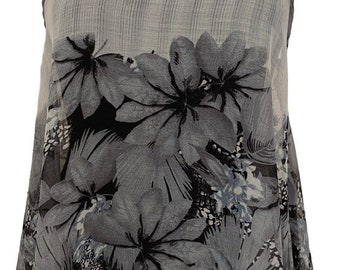 Transparent Gray blouse Summer Festival blouse Loose floral top Vintage Sleeveless long Blouse Asymmetris  oversize top