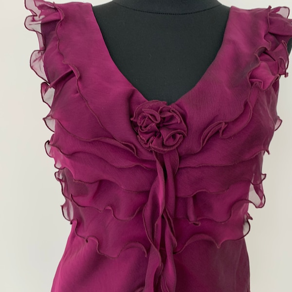 Purple Ruffled Blouse Gatsby style 1920s vintage Formal Purple Blouse Designer Handcrafted Romantic Sleeveless blouse