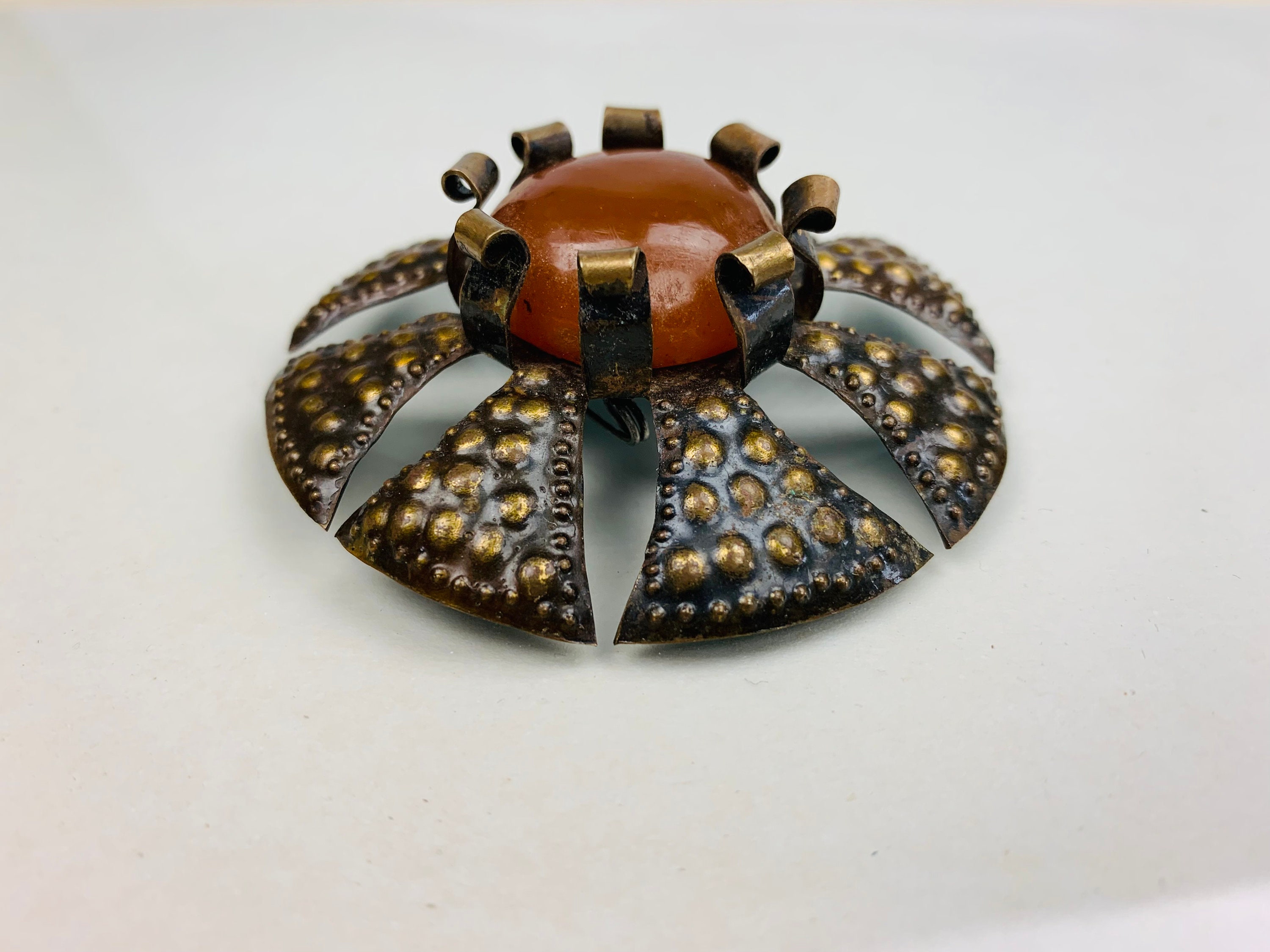 Broche Vintage En Ambre Baltique Forme Feuilles - Années 70 - Occasion
