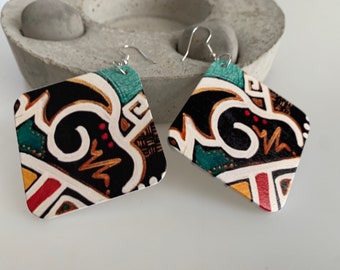 Bold Modern earrings Hand painted colourful earrings, Funky earrings, Wooden earrings, Handmade abstract earrings, quirky earrings