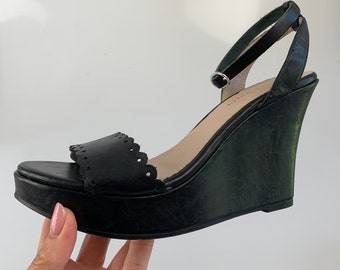 Black Leather Sandals Oxford Retro Women platform High Platform heels Vintage Mint & Berry platform shoes Size EU 38 US 7 UK 5 Made in Italy