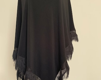 Luxury black cape with tassels Women’s Size S/M Black thin Cape with labels Bastion Goldtime collection cape Asymmetric Poncho