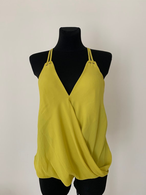Blusa de corte libre amarillo limón Crop top con tirantes finos Vintage sin  mangas Bright Summer Top