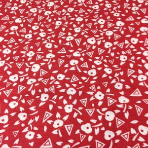 Red Cotton Retro fabric Piece of soft cotton fabric Vintage fabric Bright red floral fabric White small  flowers cotton fabric