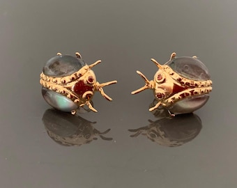Sterling Silver 925 beetle earrings Minimalist earrings Quartz earrings Stud earrings Scarab Gold plated earrings