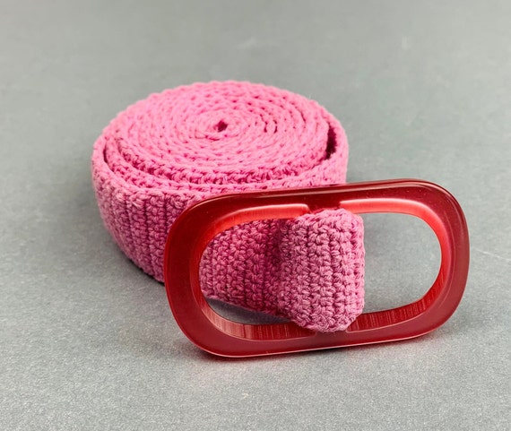 Hand Knitted Belt With Buckle Hand Crocheted Pink Belt One  display picture 3