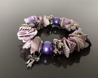 Beads & Shell bracelet Boho bracelet Purple Beach bracelet Large Summer style Bracelet Handmade bracelet