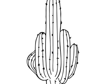Cactus peyote in form of middle finger obscene gesture sketch
