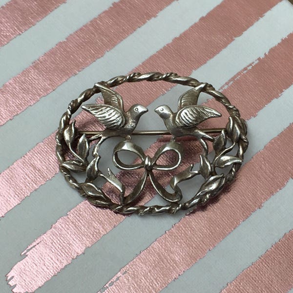 Sehr hübsche Sterling Silber Taube Brosche-Markenzeichen für London 1973