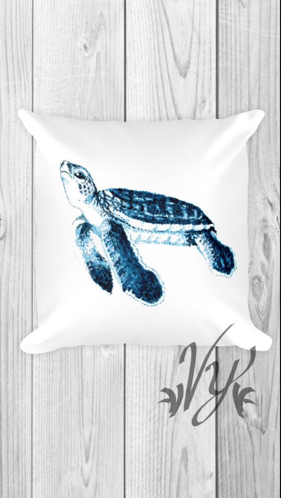 Sea Turtle Decor Pillow Cover Bedding Nursery College Dorm Decorations Sea Turtle Lover Gift Nautical Bedroom Blue White Sham Ocean Animal