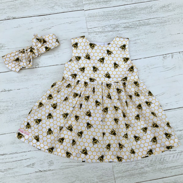 Bumble Bee baby dress, Girls honey bee dress, girls clothing, baby dresses, baby gift