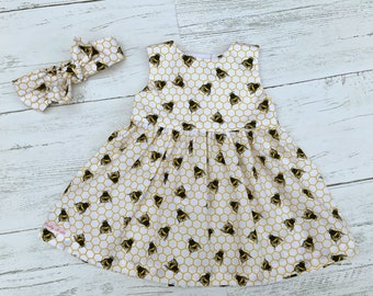 Bumble Bee baby dress, Girls honey bee dress, girls clothing, baby dresses, baby gift