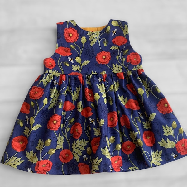 Girls Red Poppy dress, sleeveless dress with headband and bloomers option, Cotton Dress,  Toddler dress, baby outfit, 0-10 years