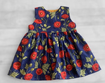 Girls Red Poppy dress, sleeveless dress with headband and bloomers option, Cotton Dress,  Toddler dress, baby outfit, 0-10 years