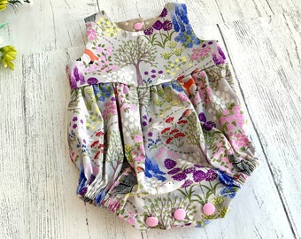 Baby Bubble romper in summer floral print,  baby girl romper, vintage style romper, baby gift, baby clothing, girls clothing, summer outfit