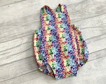 Vintage style baby romper, rainbow hearts, cross back romper, up to 18/24 months, baby clothing,