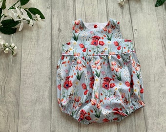 Baby Bubble romper, baby girl romper, vintage style floral romper, lace collar option, gift for baby,  baby clothing, girls clothing,