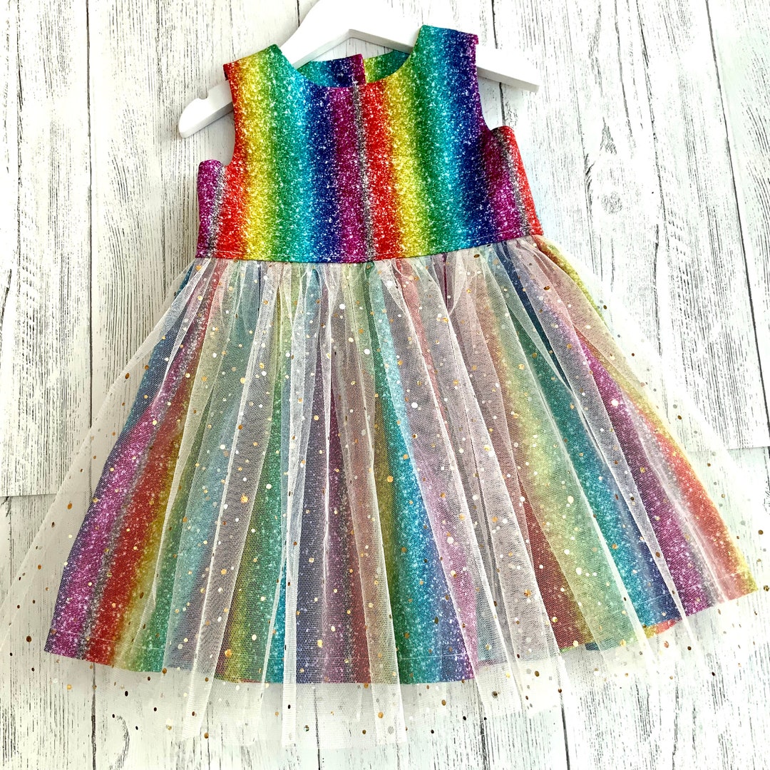 Girls Pastel Rainbow Layered Ruffle Party Dress