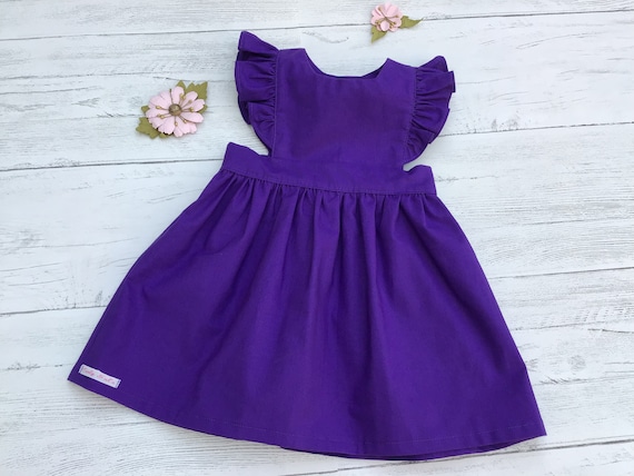 Purple Pinafore Dress Vintage Style With Flutter Sleeves | Etsy