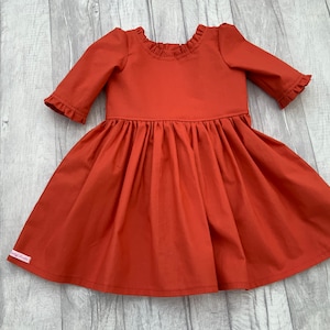 Girls dress with ruffle neck and sleeves, autumn winter dress, 6 colour options, baby girl dress, toddler dress, girls clothing, 0-10 years