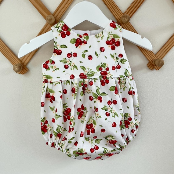 Cherry Print Baby Romper: Vintage Style Cotton Bubble Outfit