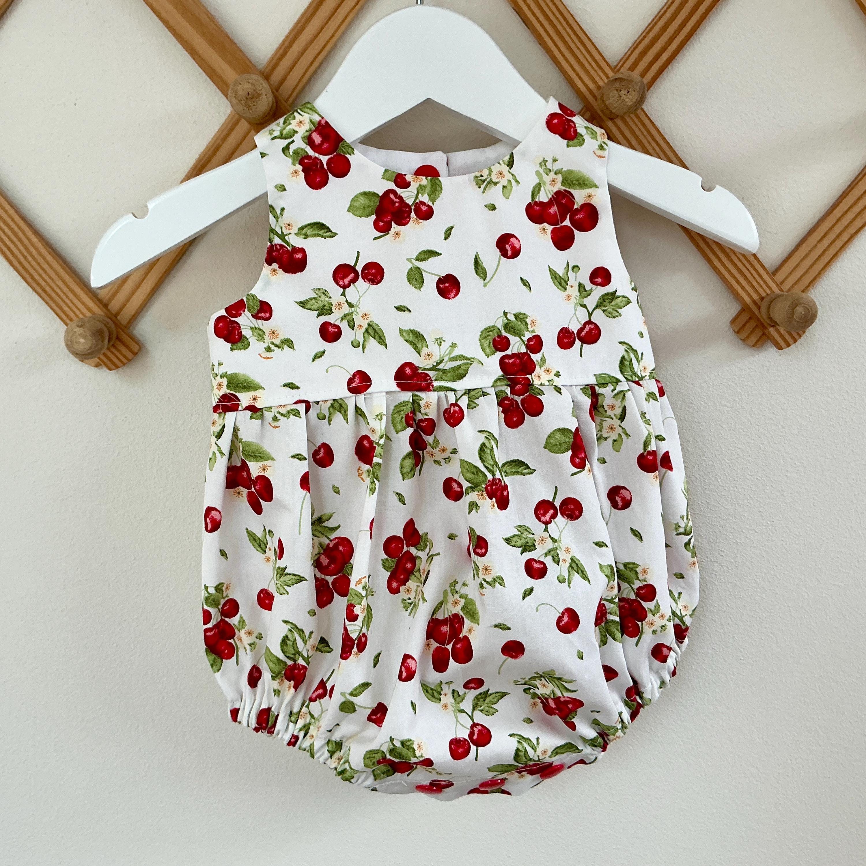 Cherry Print Baby Romper: Vintage Style Cotton Bubble Outfit