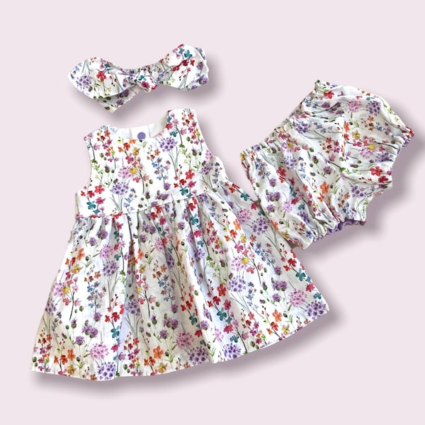 Girls Floral Dress, Spring Flowers Dress, Summer Dress, Bloomers & headband options available, Baby Girl, Girls Clothing, Toddler Dress