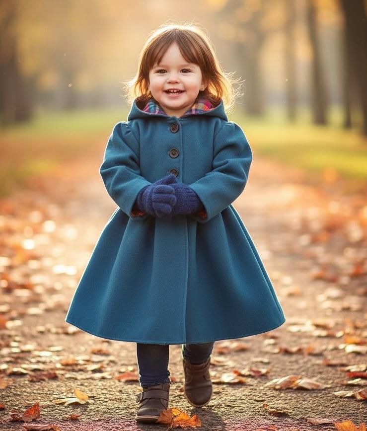 Handmade Teal Green Girls Winter Coat: Plaid Cotton Lined Hooded, also in burgundy