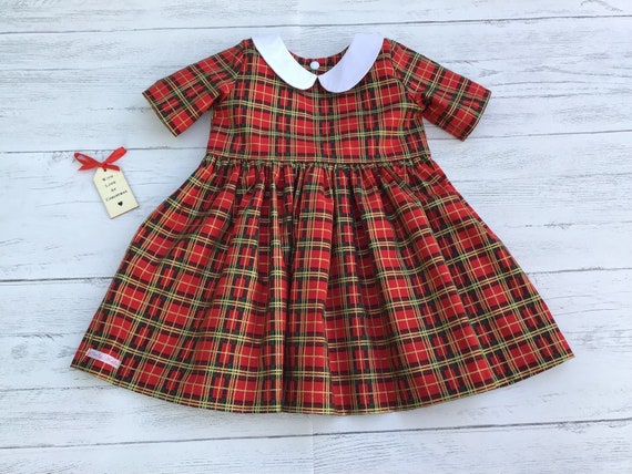 Girls Tartan Dress With Peter Pan Collar Christmas Dress - Etsy UK