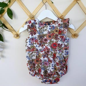 Girls Romper with a ruffle bodice, baby girl romper, vintage style romper, floral playsuit, new baby gift, toddler clothing, girls clothing,