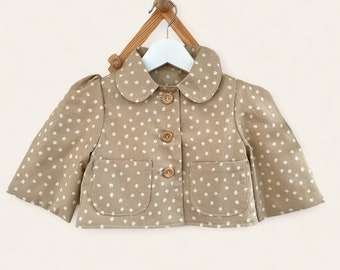 Girls Box Style jacket fully lined with front patch pockets and Peter Pan collar, Daisy print, two colour options, 12 months to 13 years