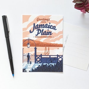 Greetings from Jamaica Plain, Massachusetts Postcard - Jamaica Pond - Boston