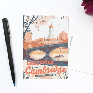 Greetings from Cambridge, Massachusetts Postcard - Harvard Square - Charles River - Cambridge Souvenir