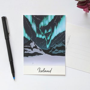 Iceland Aurora Postcard - Northern Lights - Night Sky - Glacier - Iceland Souvenir