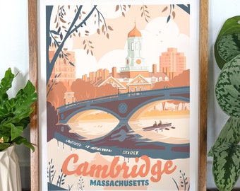 Cambridge, Massachusetts Print - Charles River - Harvard Square - Cambridge Travel Poster