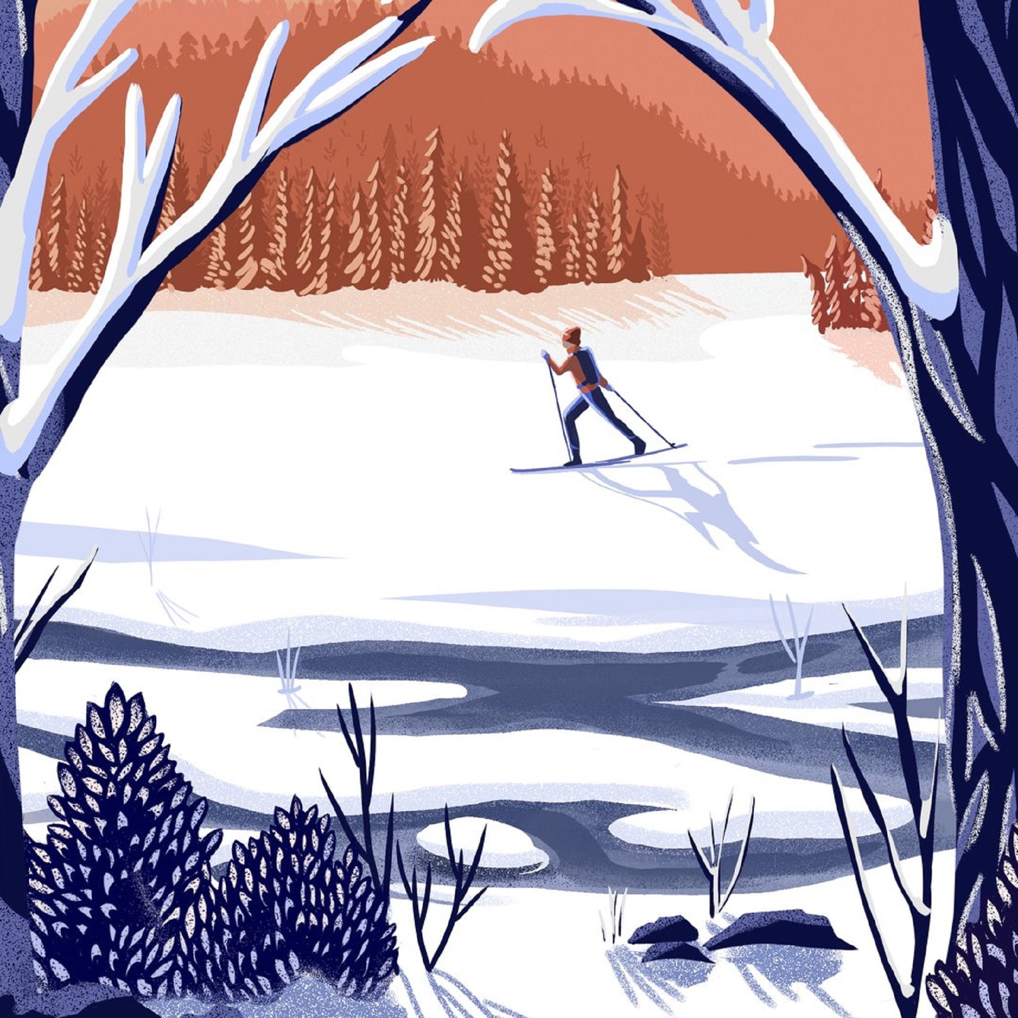 Jackson New Hampshire Illustration XC Skiing | Etsy