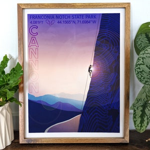 Cannon Mountain Illustration - Cannon Cliff - Rock Climbing - Hiking - New Hampshire - Travel Poster