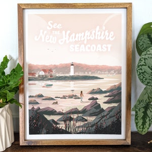 New Hampshire Seacoast Illustration - New Castle, NH - Portsmouth Harbor Lighthouse - Travel Poster