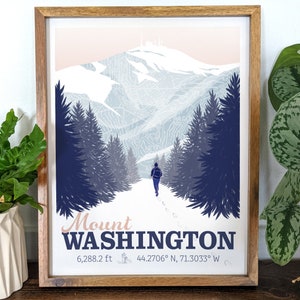 Mt. Washington Illustration - Hiking - Winter - New Hampshire - Travel Poster -