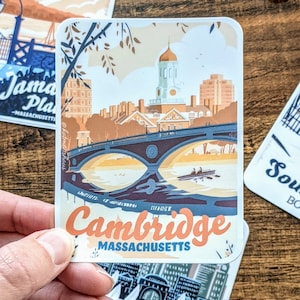 Cambridge, Massachusetts Sticker - Harvard Square - Charles River - Vinyl Sticker