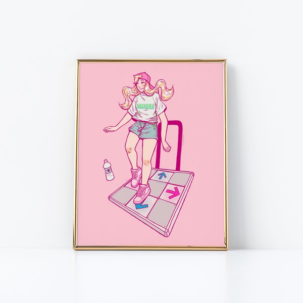 Dance Dance Girl (Mini Print, 5x7) DDR, Video Game Arcade, Gamer Girl, Soft Grunge, Pastel Goth, Aesthetic Art, Egirl