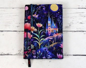 Fantasy Night Garden Adjustable Wrap-Around Book Cover for Paperback and Hardcover Book, Notebook and Journal, Fabric Book Jacket | Nuva