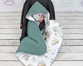 100% cotton  Koala Bears Waffle Car Seat Blanket,  Impact Blanket, Hooded Car Blanket, Gender Neutral Cotton Wrap Car Blanket | Nuva