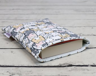 Cute Cat Book Sleeve, Padded Book Protector, Book Accessories, Velvet Book Pouch, Bookish Gift | Nuva
