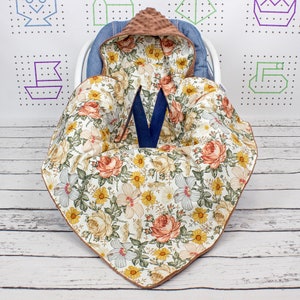 Vintage Garden Car Seat Blanket, Personalized Hooded Carseat Blanket, Retro Flower Swaddle Travel blanket, Wrap Car Blanket | Nuva