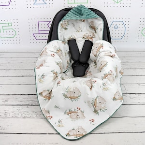 Manta para asiento de coche con diseño de koala blanco, manta con capucha personalizada, manta para asiento de coche, manta de viaje envolvente, manta envolvente para coche / Nuva