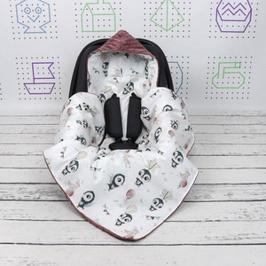 Manta para asiento de coche con pingüinos de ensueño blanco, manta con capucha personalizada, manta para asiento de coche, manta de viaje envolvente, manta envolvente para coche / Nuva