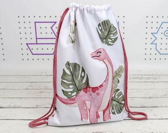 Sac à dos pour bébé Dino Girl, sac personnalisé pour enfants Sweet Dinosaur, sac de sport étanche avec nom, sac pour enfant d'âge préscolaire | Nuva
