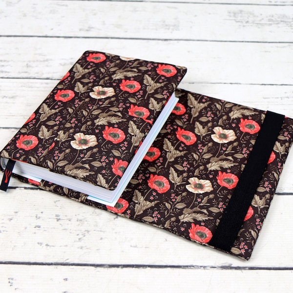 Poppies Flower Adjustable Wrap-Around Book Cover for Paperback and Hardcover Book, Notebook and Journal, Fabric Book Jacket | Nuva