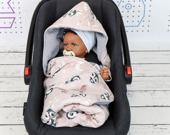 Rose Dream Penguins Waffle Car Seat Blanket, 100% cotton Hooded Car Blanket, Girl Cotton Wrap Car Blanket | Nuva